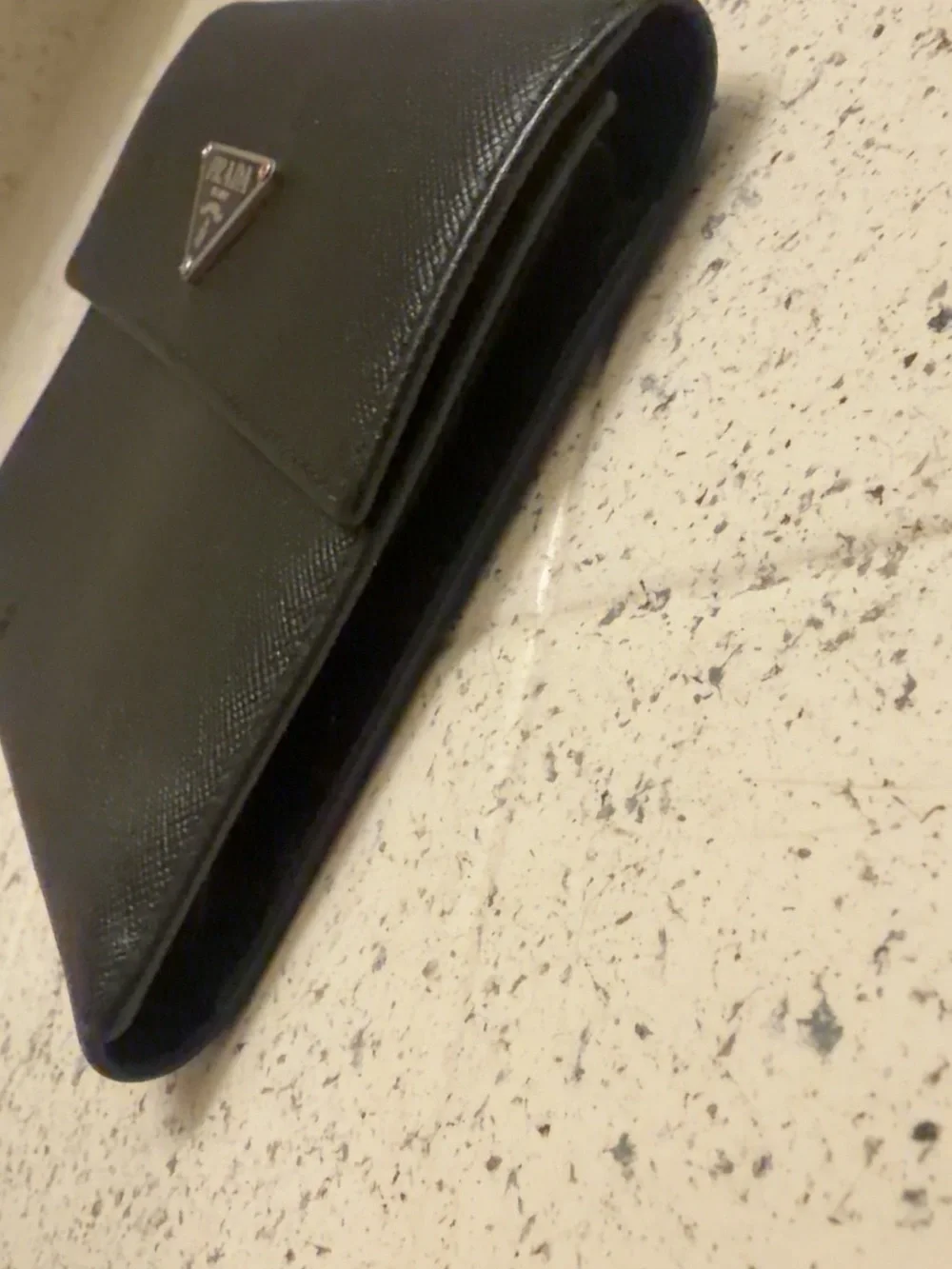 Prada Black Saffiano Leather Flap Wallet with Triangle Logo